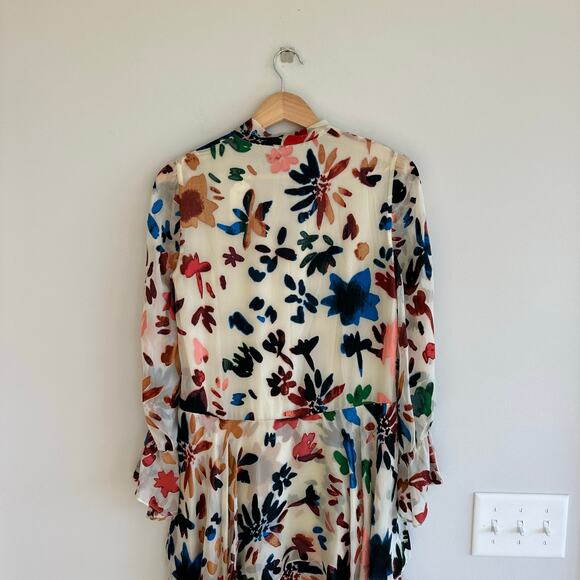 Alice + Olivia Moore Velvet Floral Print Tiered Mini Dress Cream/Blue XS - Picture 5 of 13